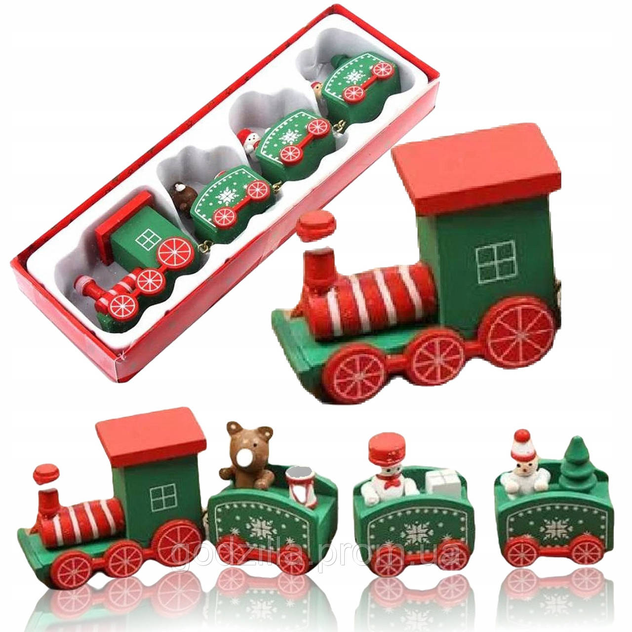 Новорічна іграшка під ялинку Різдвяний дерев'яний зелений поїзд — магія свята у вашому домі!, фото 1