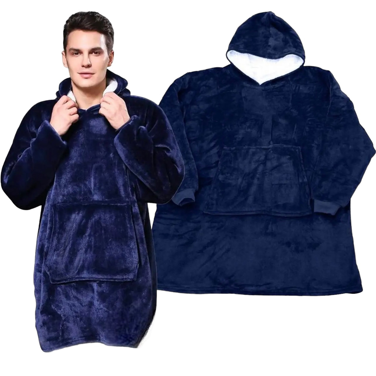 Плед-толстовка з капюшоном Hoodie 3-в-1 синій двосторонній