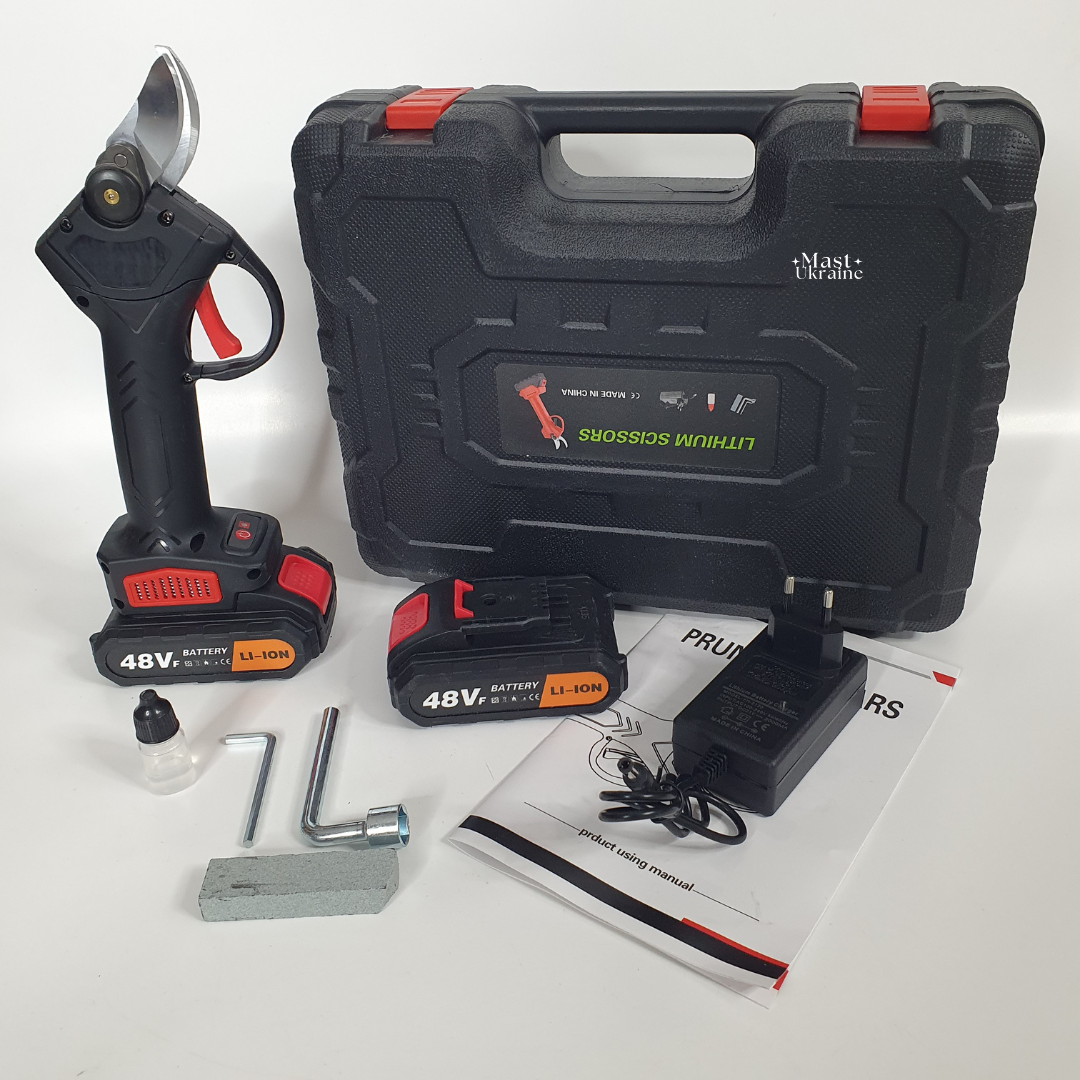 Акумуляторний секатор 48 V (садові ножиці, у кейсі) SV-48-Black, фото 1