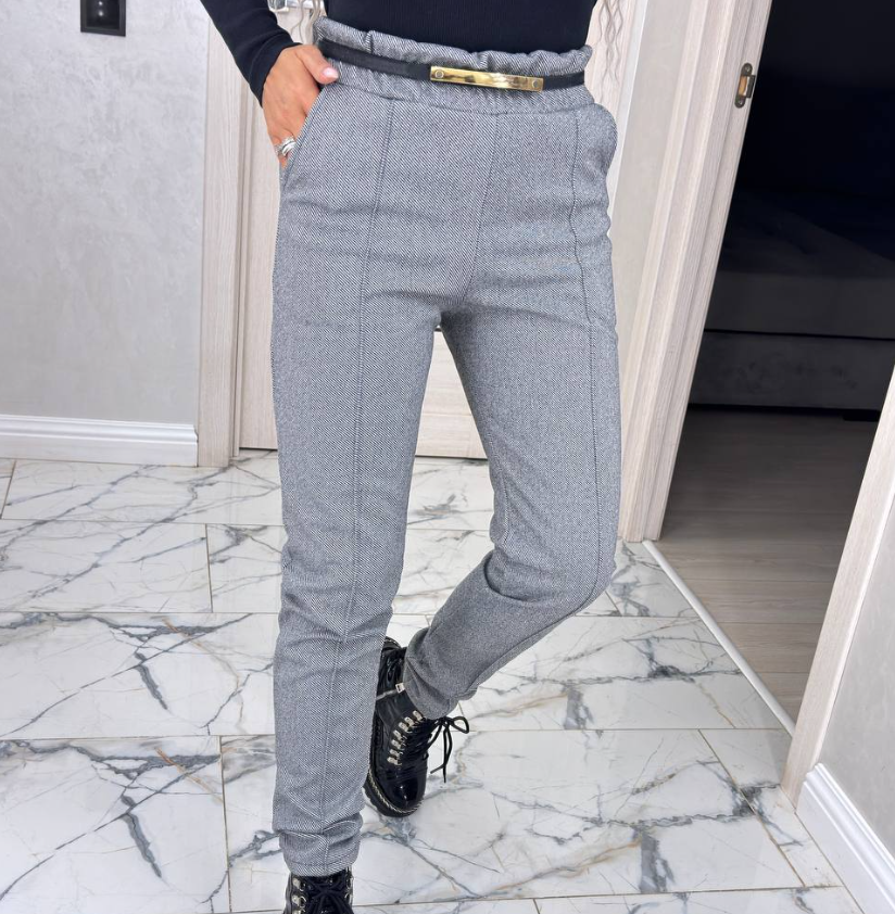 Сірі теплі штани в обтяжку жіночі зимові кашемірові брюки жіночі з високою посадкою великого розміру, фото 1