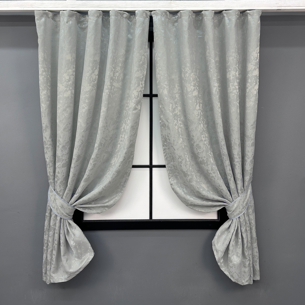 Комплект (2шт. 1,3х1,7м.) коротких штор, льон мармур «Pavliani ХО». Колір світло-сірий. Код 1263ш 35-0200, фото 1