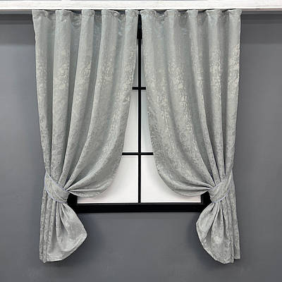 Комплект (2шт. 1,3х1,7м.) коротких штор, льон мармур «Pavliani ХО». Колір світло-сірий. Код 1263ш 35-0200