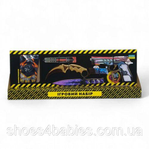 Ігровий набір "BIG BOX Hexagon", дерев'яний — резинкостер, ножі, рукавички, брелок