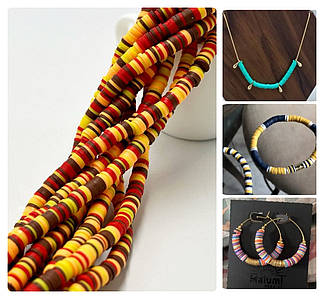 Плоскі Намистини з Полімерної Глини / на нитці ~ 310 шт / Ø 6 мм / довжина нитки - 40 см / Мікс №3