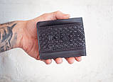 Маленький гаманець чоловічий натуральна шкіра чорний Герб Тризуб, біфолд без застібки, гаманець мінімалізм, фото 2