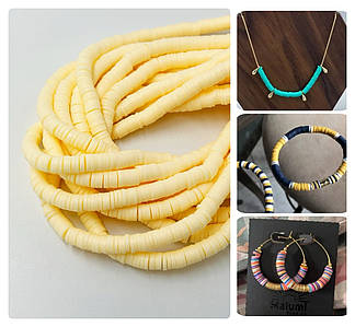 Плоскі Намистини з Полімерної Глини / На нитці ~ 310 шт / Ø 6 мм / Довжина нитки - 40 см / Кремовий