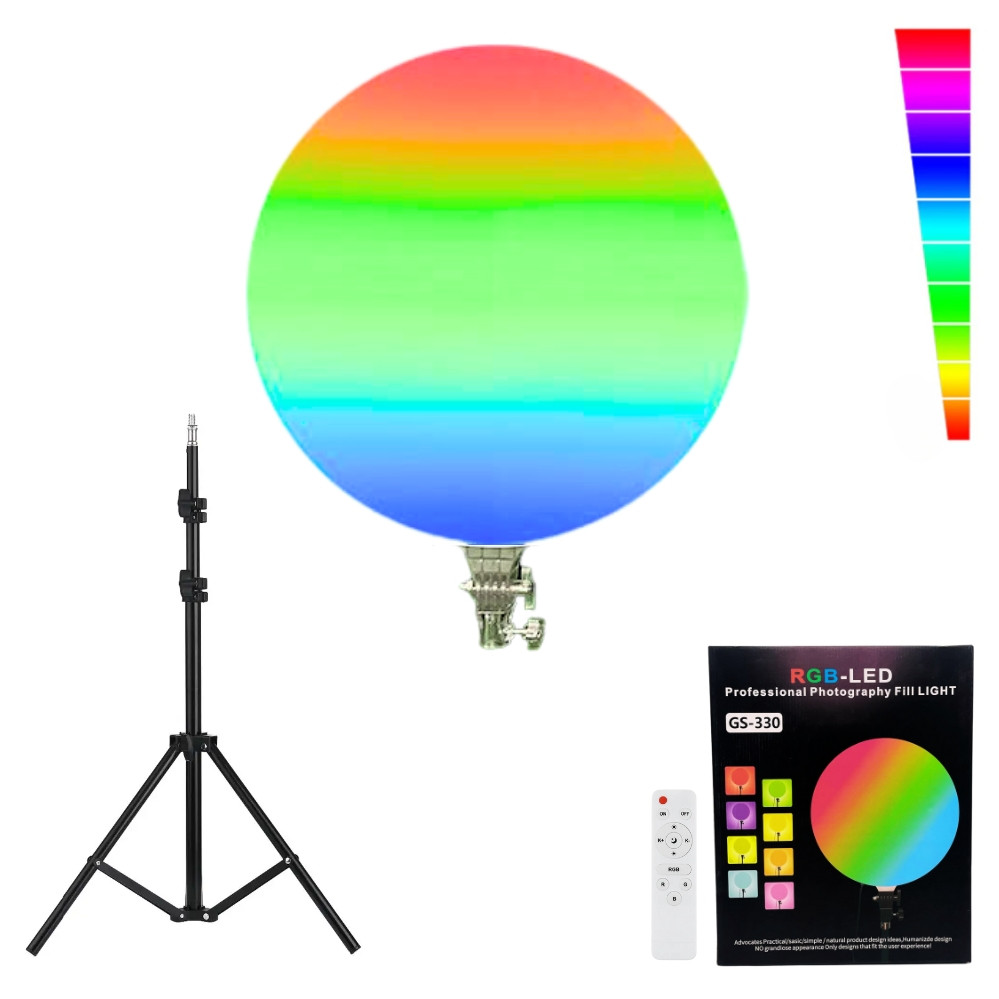 Кругла світлодіодна лампа 33см RGB-LED Fill Light GS-330 кольорова з пультом та штативом 2м для фото та відео, фото 1
