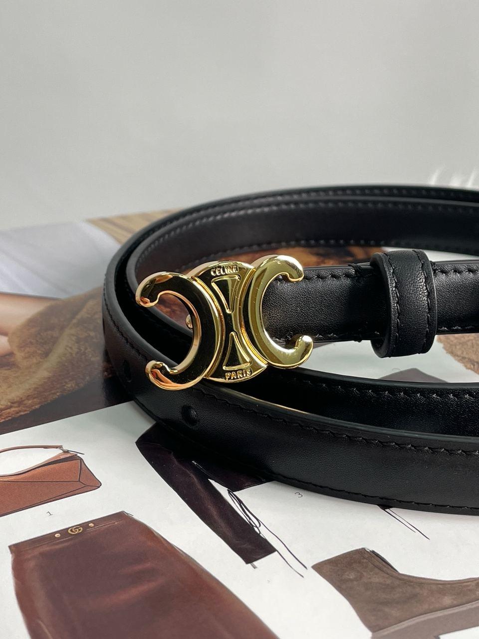 Чорний шкіряний жіночий ремінь Celine Medium Triomphe Belt