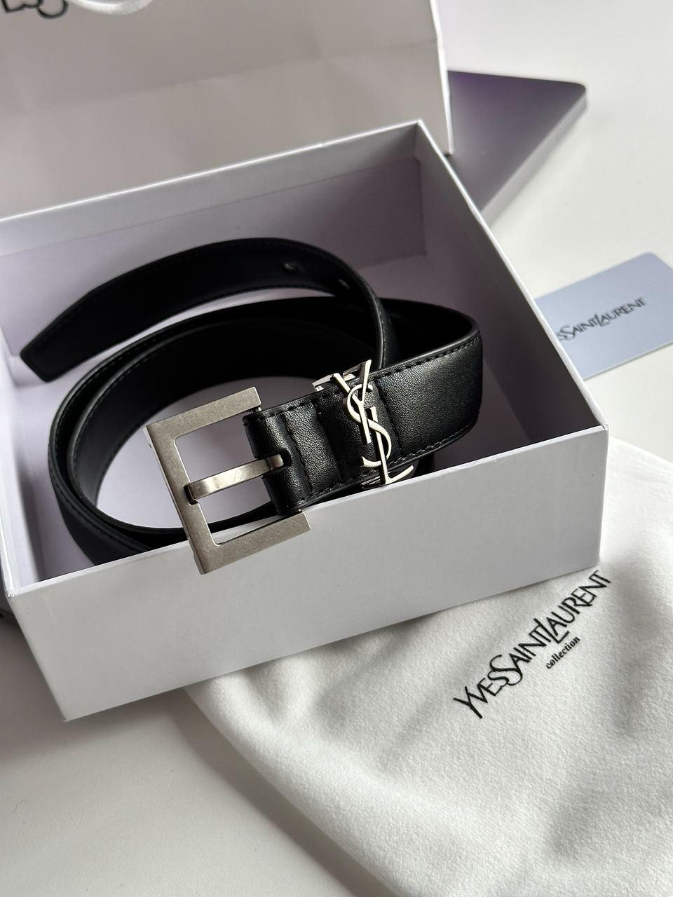 Шкіряний жіночий чорний ремінь Yves Saint Laurent