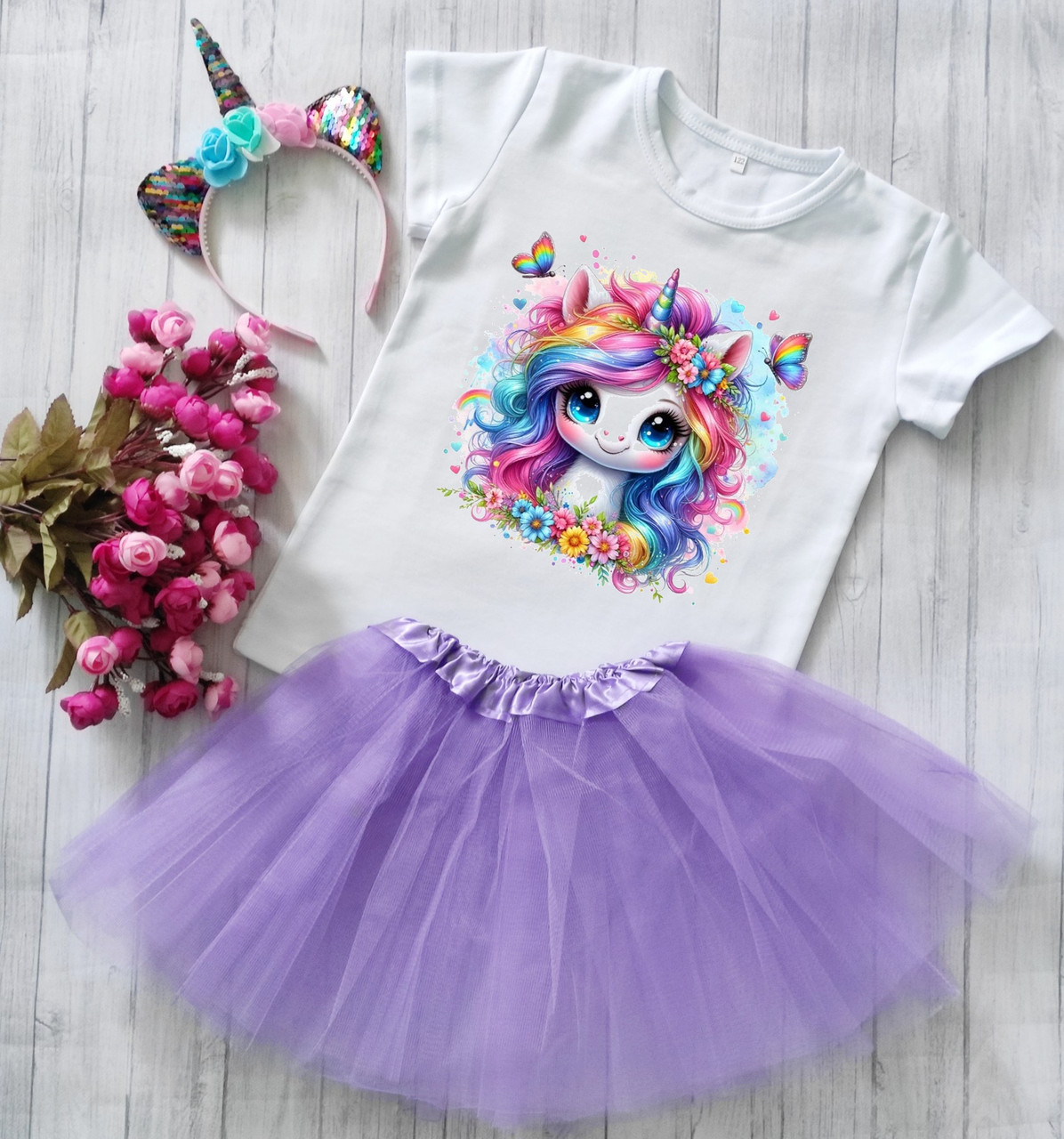 Детский костюм "Единорожка"  юбка, футболка, ободок, фото 1