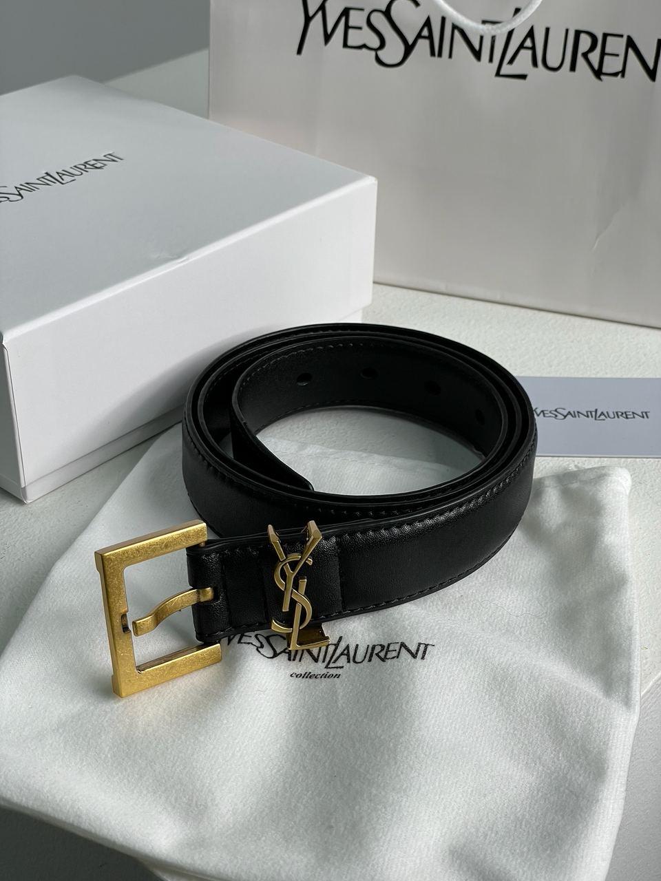 Шкіряний жіночий чорний ремінь Yves Saint Laurent