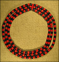 Бусі тройні червоно-чорні, намисто виготовлене з дерева