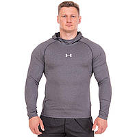 Лонгслив компрессионный спортивный мужской с капюшоном UAR 9304 размер M цвет светло-серый