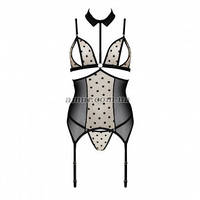 Корсет із відкритою грудьми Passion Dominica Corset, бежевий, пажі для панчіх, стринги SM