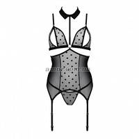 Корсет із відкритою грудьми Passion Dominica Corset, чорний, пажі для панчіх, стринги LXL