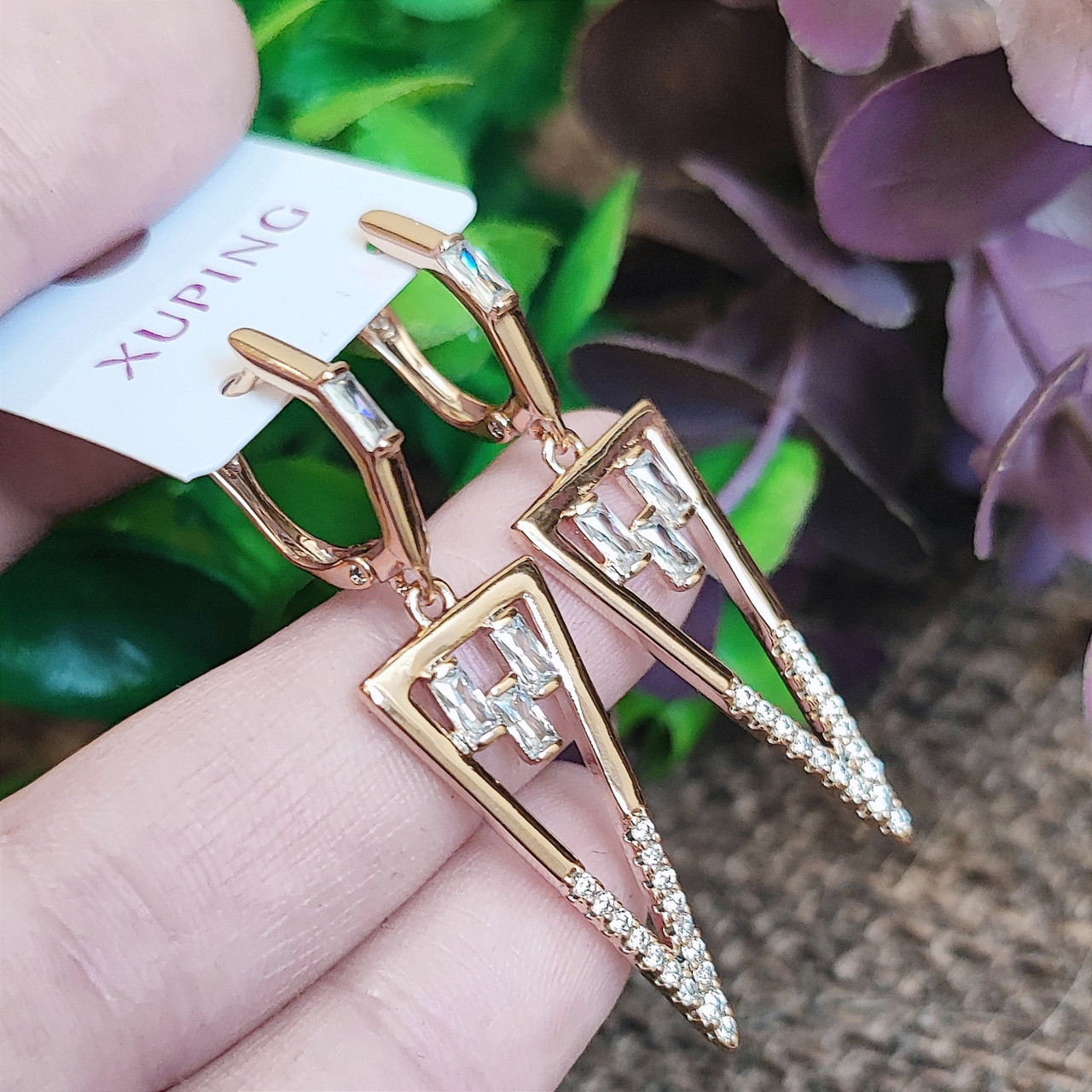 Сережки Xuping довжина 4.6см ширина 1.2см медичне золото позолота 18К с1539