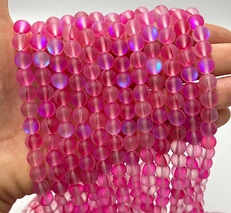 Намистини «Опалове скло» / Синтетичне скло / Ø 8 мм / Нитка ≈ 42 намистини / Малиновий