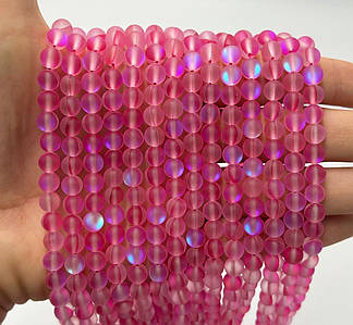 Намистини "Опалове скло" / Синтетичне скло / Ø 6 мм / Нитка ≈ 58 намистин / Малиновий