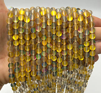 Намистини "Опалове скло" / Синтетичне скло / Ø 6 мм / Нитка ≈ 58 намистин / Жовтий з сірим
