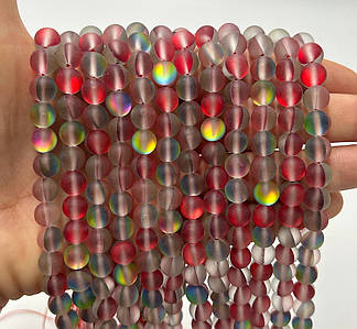 Намистини «Опалове скло» / Синтетичне скло / Ø 8 мм / Нитка ≈ 42 намистин / Червоний з сірим