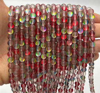 Намистини "Опалове скло" / Синтетичне скло / Ø 6 мм / Нитка ≈ 58 намистин / Червоний з сірим