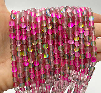 Намистини "Опалове скло" / Синтетичне скло / Ø 6 мм / Нитка ≈ 58 намистин / Малиновий з сірим