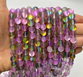 Намистини «Опалове скло» / Синтетичне скло / Ø 8 мм / Нитка ≈ 42 намистин / Бузковий з сірим