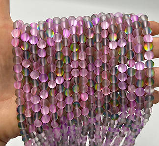 Намистини "Опалове скло" / Синтетичне скло / Ø 6 мм / Нитка ≈ 58 намистин / Бузковий з сірим