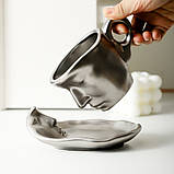 Чайна пара подарунковий кухоль, чашка з блюдцем і ложкою 250 мл. Набір чайний кавовий керамічний Чорний, фото 9