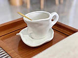 Чайна пара подарунковий кухоль, чашка з блюдцем і ложкою 250 мл. Набір чайний, кавовий керамічний Білий, фото 3