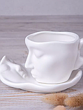 Чайна пара подарунковий кухоль, чашка з блюдцем і ложкою 250 мл. Набір чайний, кавовий керамічний Білий, фото 2