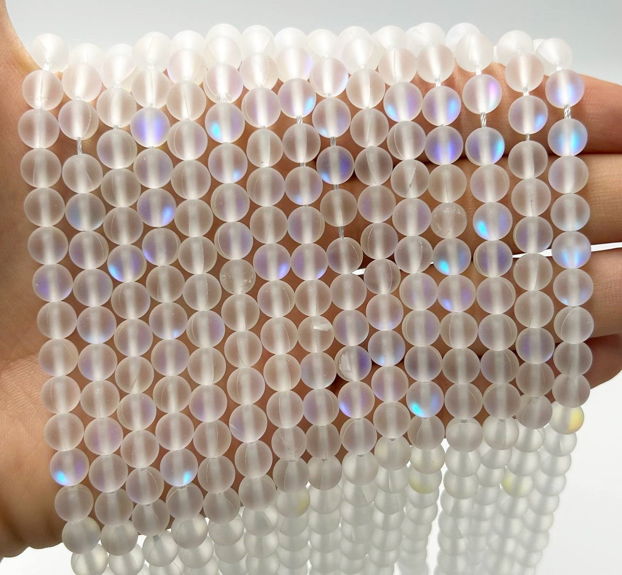Намистини «Опалове скло» / Синтетичне скло / Ø 6 мм / Нитка ≈ 58 намистин / Білий напівпрозорий, фото 1
