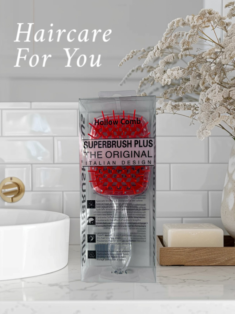 Професійна продувна щітка Superbrush Plus червона. Масажний гребінець Hollow Comb для мокрого та сухого волосся., фото 1