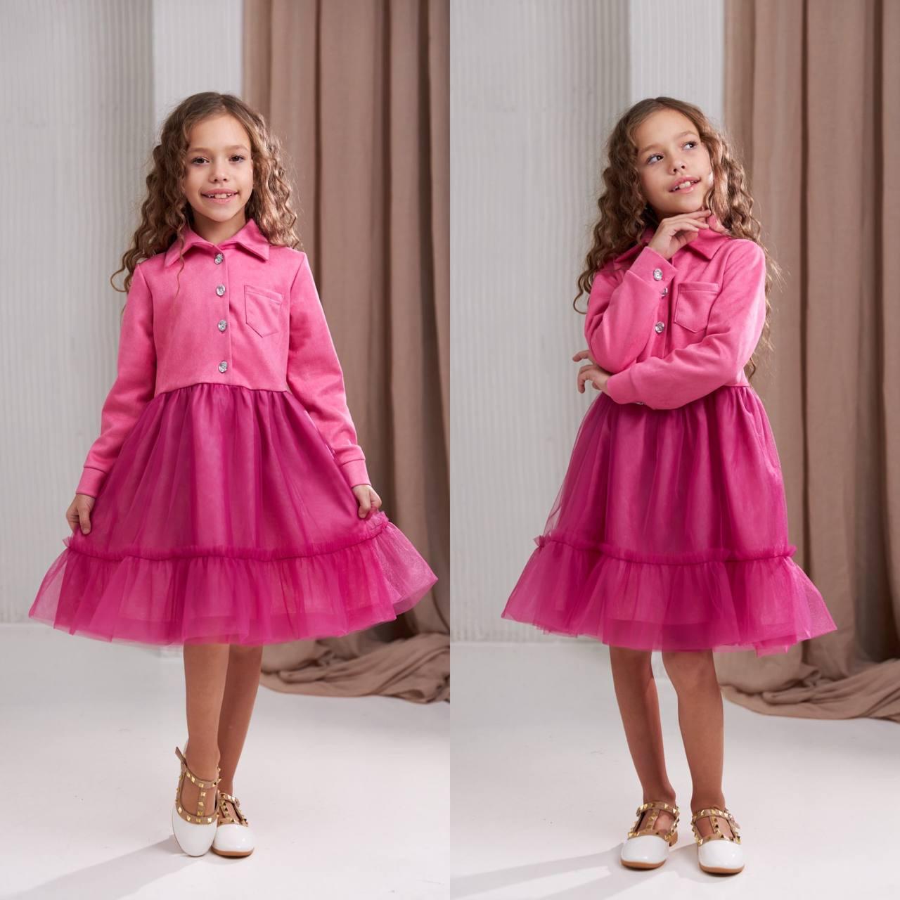 Нарядна Сукня на дівчинку 116 см Замш 003374 Рожева