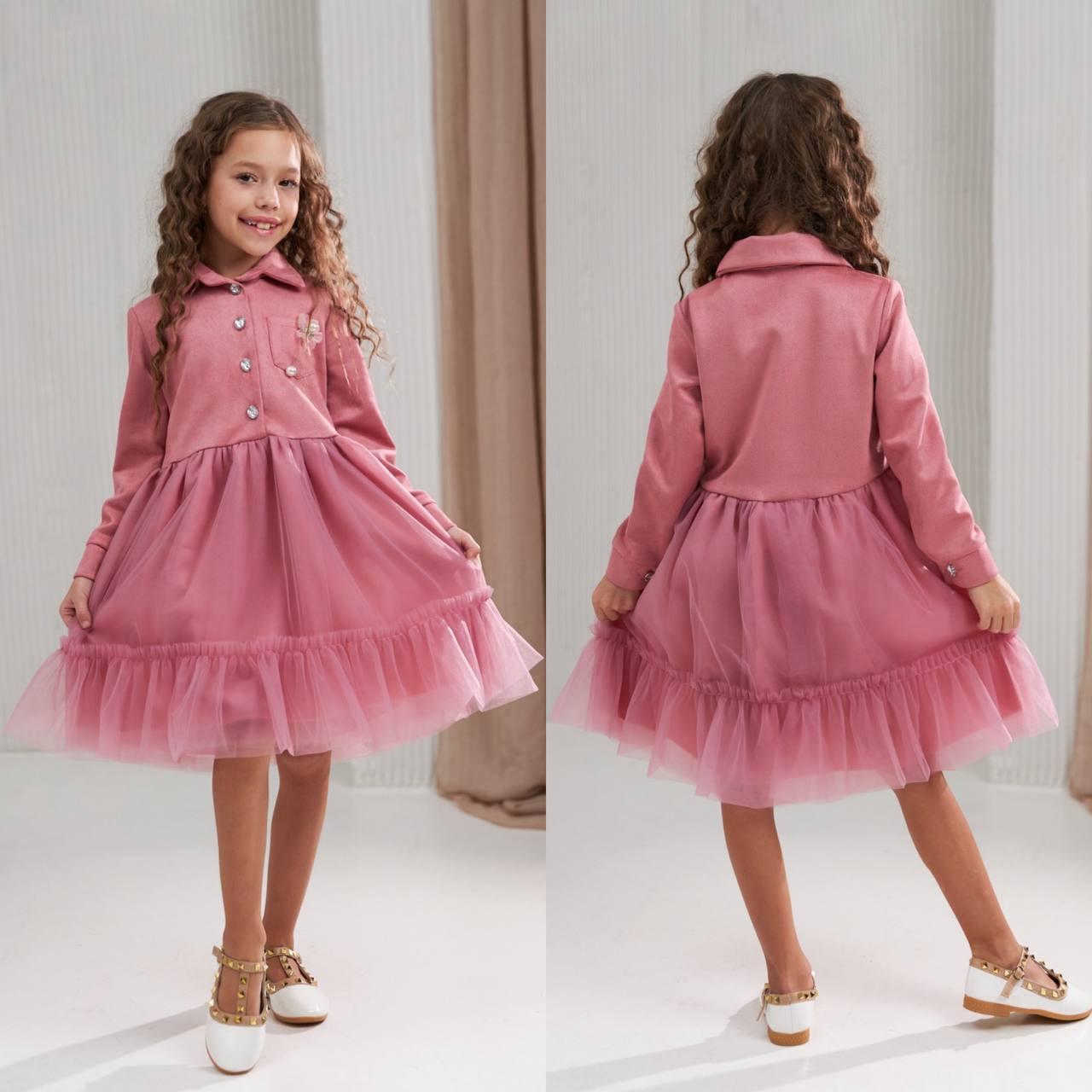 Нарядна Сукня на дівчинку 122 см Замш 003376 Рожева