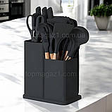 Набір ножів і кухонне начиння 19 в 1 Zepline силіконове кухонне приладдя з дошкою на підставці 5 ножів, фото 4