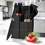 Набір ножів і кухонне начиння 19 в 1 Zepline силіконове кухонне приладдя з дошкою на підставці 5 ножів, фото 2