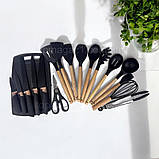 Набір ножів і кухонне начиння 19 в 1 Zepline силіконове кухонне приладдя з дошкою на підставці 5 ножів, фото 6