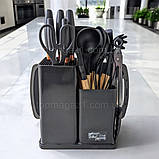 Набір ножів і кухонне начиння 19 в 1 Zepline силіконове кухонне приладдя з дошкою на підставці 5 ножів, фото 3