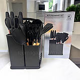 Набір ножів і кухонне начиння 19 в 1 Zepline силіконове кухонне приладдя з дошкою на підставці 5 ножів, фото 7