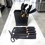 Набір ножів і кухонне начиння 19 в 1 Zepline силіконове кухонне приладдя з дошкою на підставці 5 ножів, фото 5