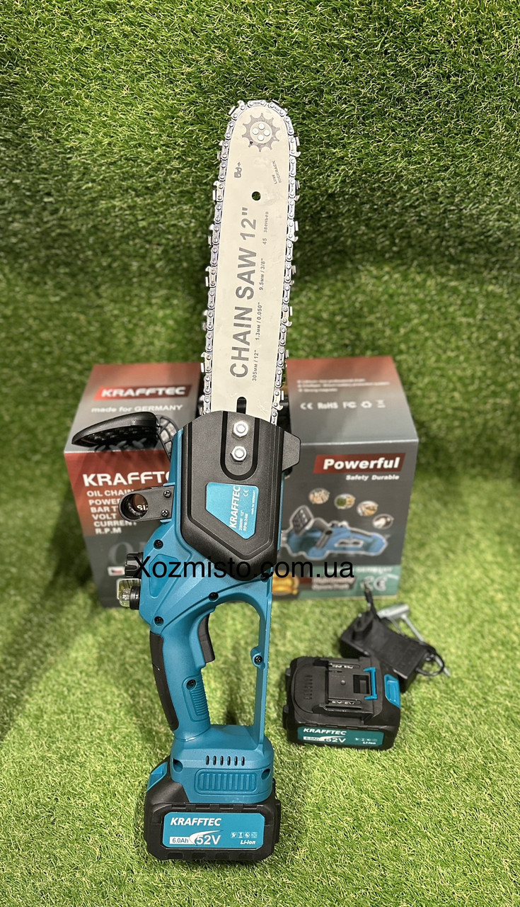 Акумуляторна пила 12 дюймів Krafftec Німеччина [52V 6Ah / 2500 Вт / 2 акумулятори] з автоматичним мастилом, фото 1