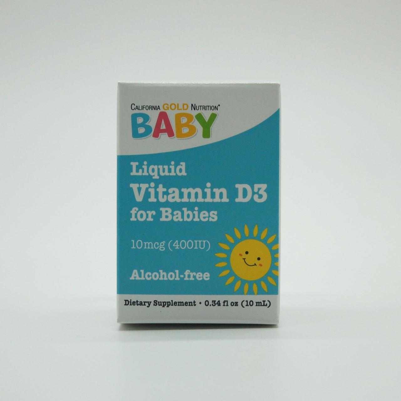 Вітамін Д3, Vitamin D3, для дітей California Gold Nutrition в краплях 400 МО 10 мл