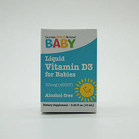Вітамін Д3, Vitamin D3, для дітей California Gold Nutrition в краплях 400 МО 10 мл