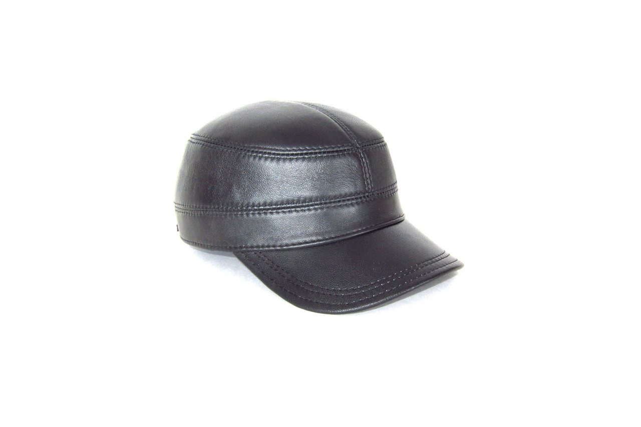 Чоловіча зимова кепка немка з натуральної шкіри чорна на натуральному хутрі DAVANI 52005