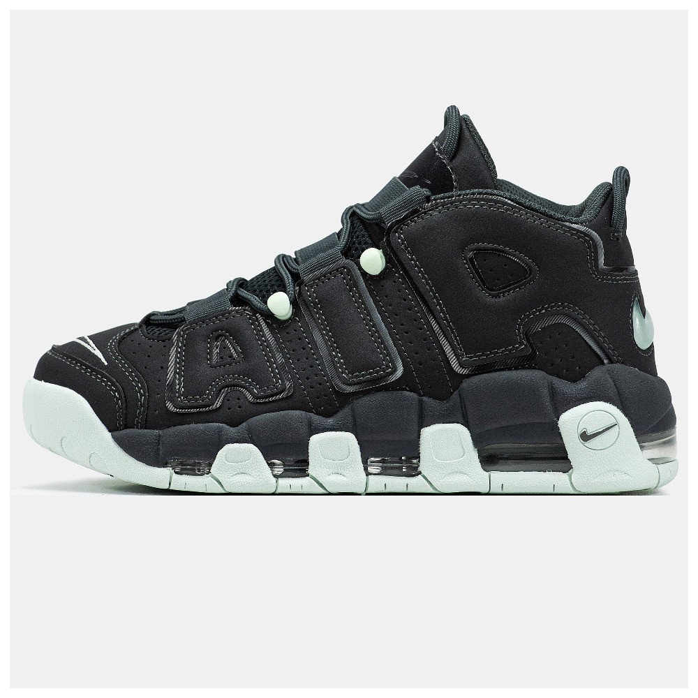 Чоловічі кросівки Nike Air More Uptempo ’96 Dark Smoke Grey and Barely Green, шкіряні кросівки найк аір море аптемпо