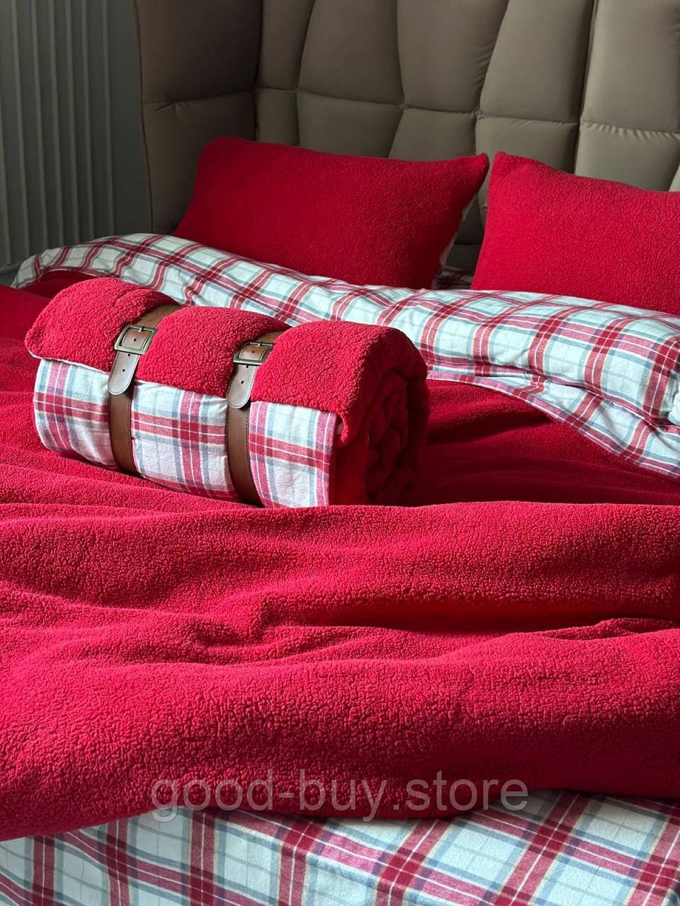 Зимовий комплект постільної білизни двосторонній Cozy Kirmizi полуторний Туреччина, фото 1