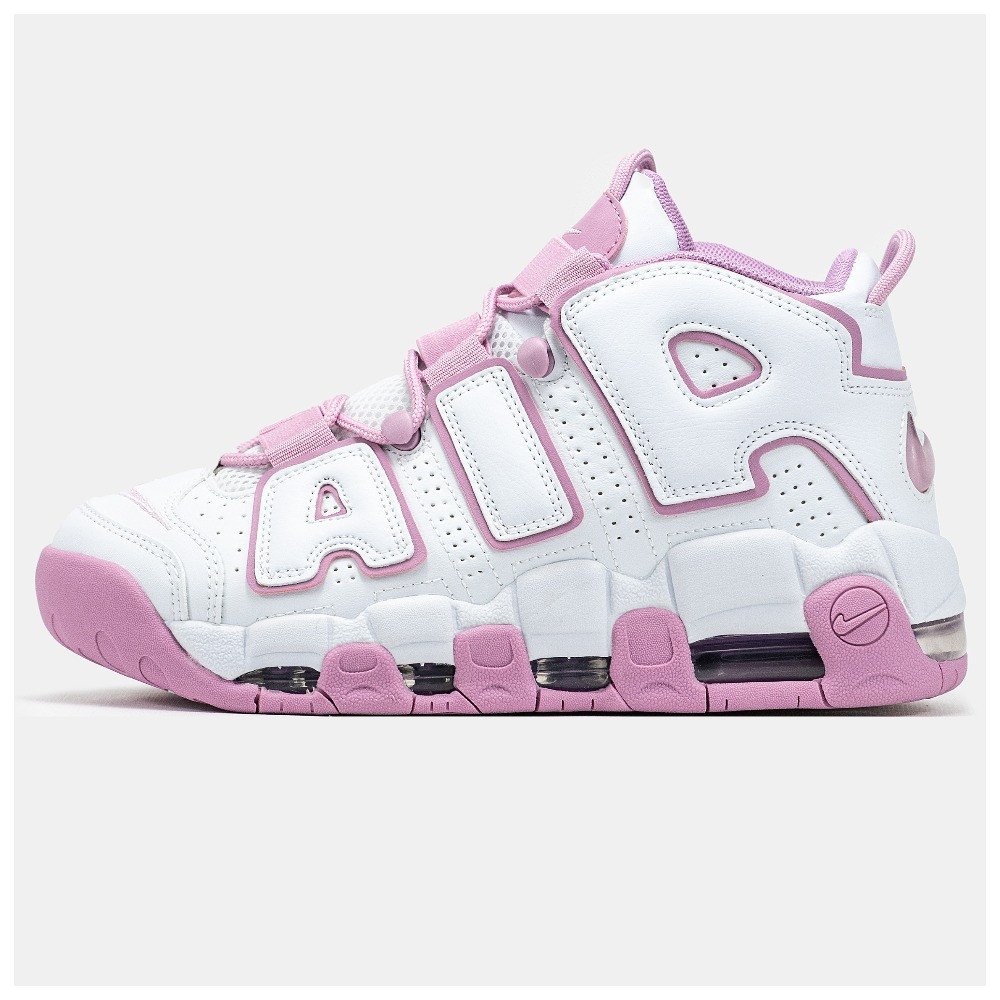 Жіночі кросівки Nike Air More Uptempo White Pink, рожево-білі шкіряні кросівки найк аір море аптемпо