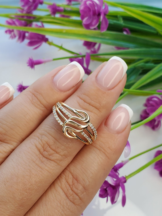 Кільце Медея з невеликими білими фіанітами медзолото, розмір 18, фото 1