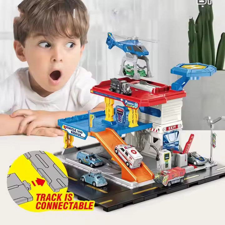 Іграшкова рятувальна станція 2 машинки Дитячий ігровий набір міні містечко зі станцією рухливі елементи, фото 1